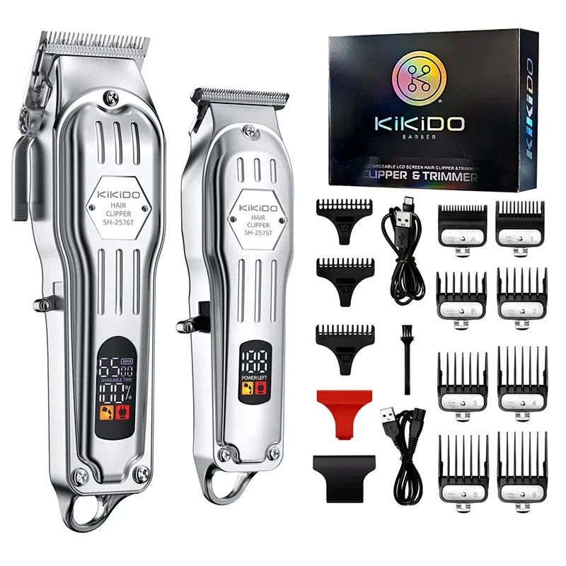 2-in-1 Full Metal Combo Kit Barber Hair Clipper & Beard Trimmer - Professional Rechargeable Electric Haircut Tool for Men