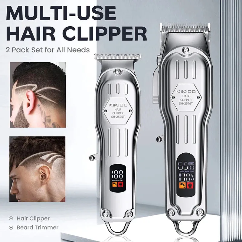 2-in-1 Full Metal Combo Kit Barber Hair Clipper & Beard Trimmer - Professional Rechargeable Electric Haircut Tool for Men