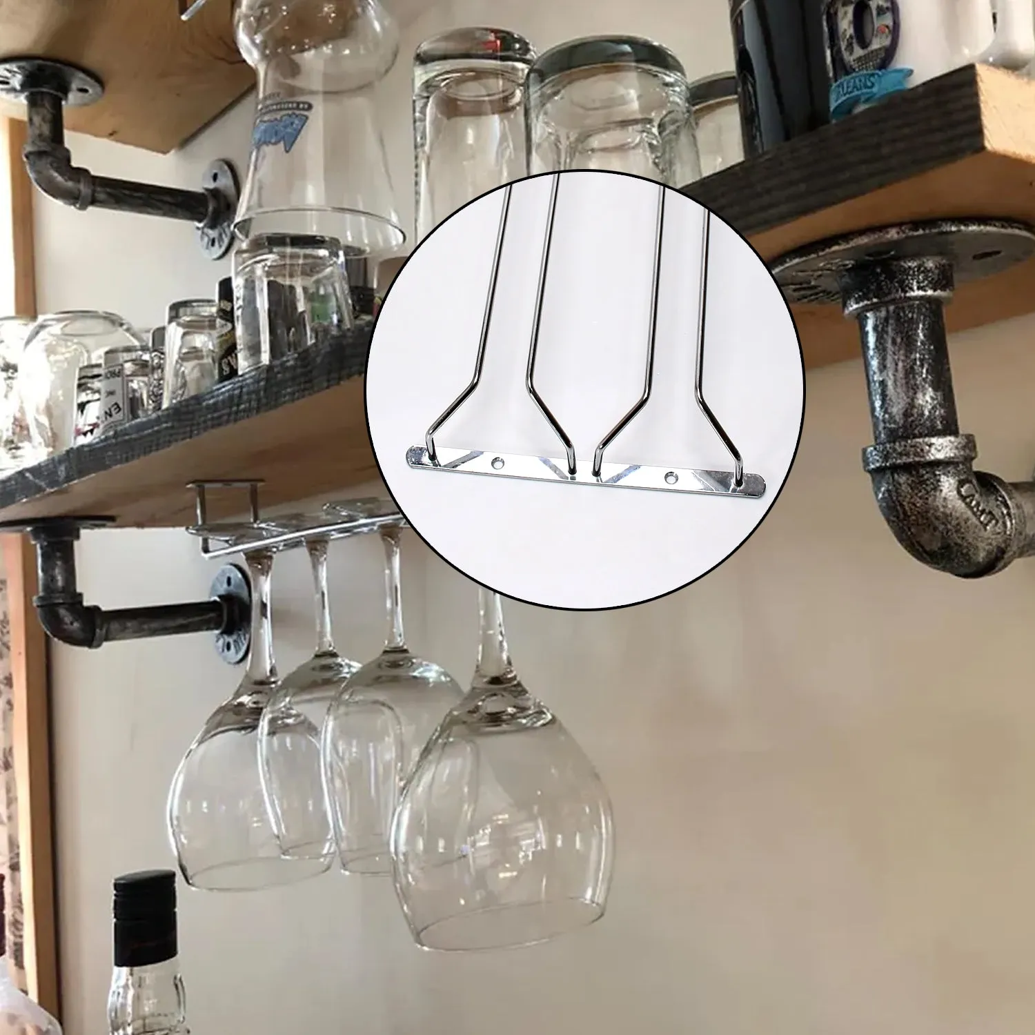 5266 Wine Glass Holder Hanging Drinking Glasses Stemware Rack Under Cabinet Storage Organizer Double Row For Baar & cafes Use