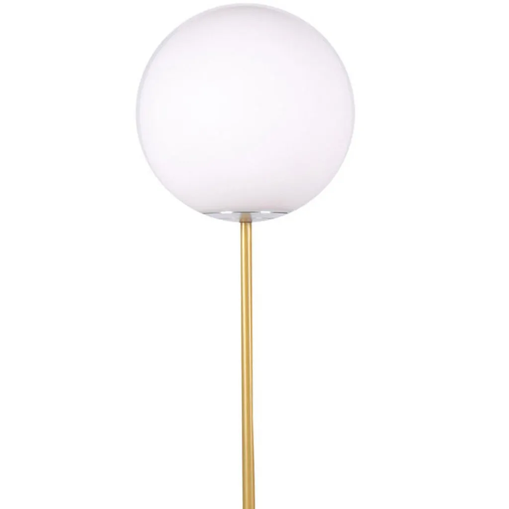 61 Inch Floor Lamp, Round White Spherical Shade, Round Black Base, Gold By Casagear Home