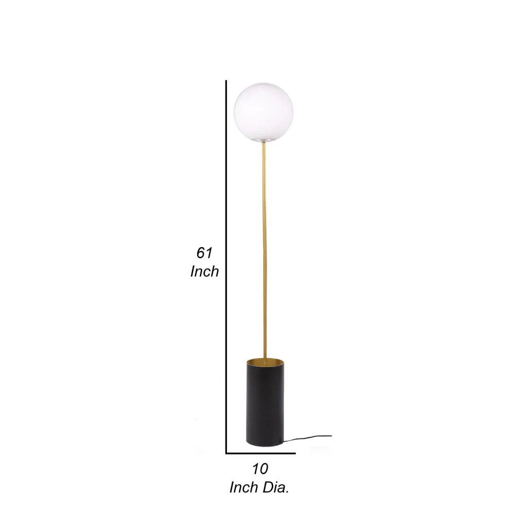 61 Inch Floor Lamp, Round White Spherical Shade, Round Black Base, Gold By Casagear Home