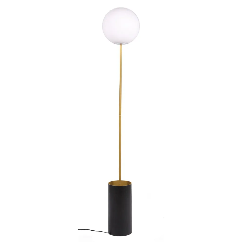 61 Inch Floor Lamp, Round White Spherical Shade, Round Black Base, Gold By Casagear Home