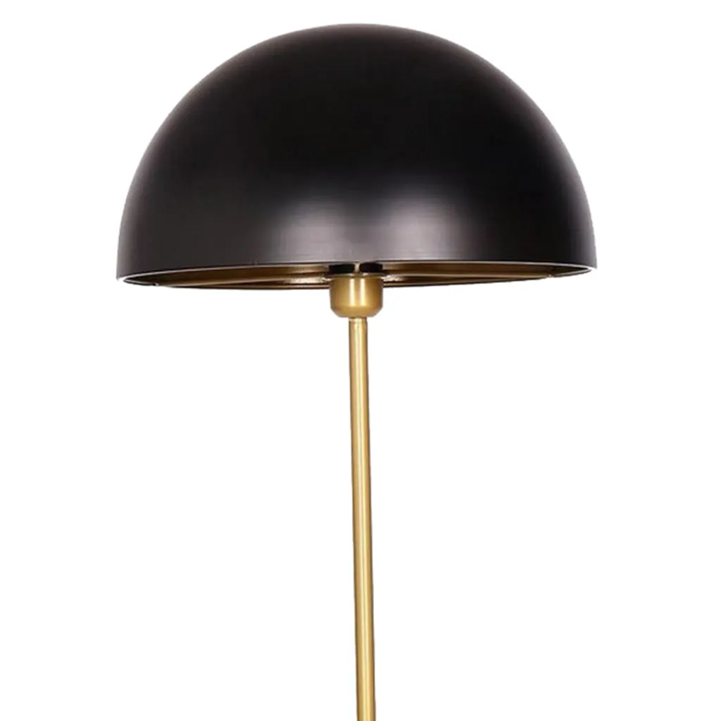 62 Inch Floor Lamp, Umbrella Dome Style Shade, Round Black Base, Gold Metal By Casagear Home