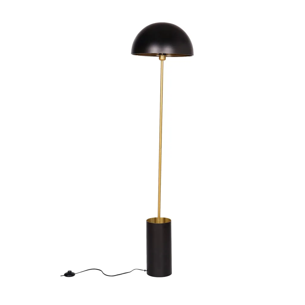 62 Inch Floor Lamp, Umbrella Dome Style Shade, Round Black Base, Gold Metal By Casagear Home