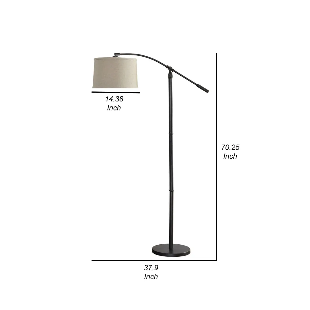 70 Inch Arc Floor Lamp, Beige Shade, Adjustable Arm and Height, Dark Bronze By Casagear Home