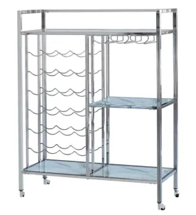 Accalia Chrome Metal Serving Cart with Glass Shelves