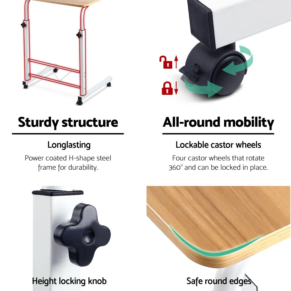 Adjustable Laptop Desk Table with Wheels, Light Wood - Artiss