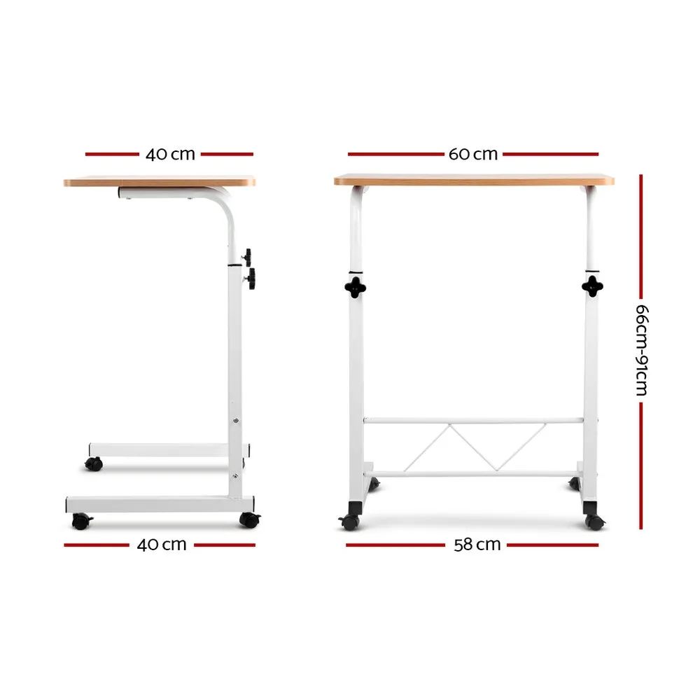 Adjustable Laptop Desk Table with Wheels, Light Wood - Artiss