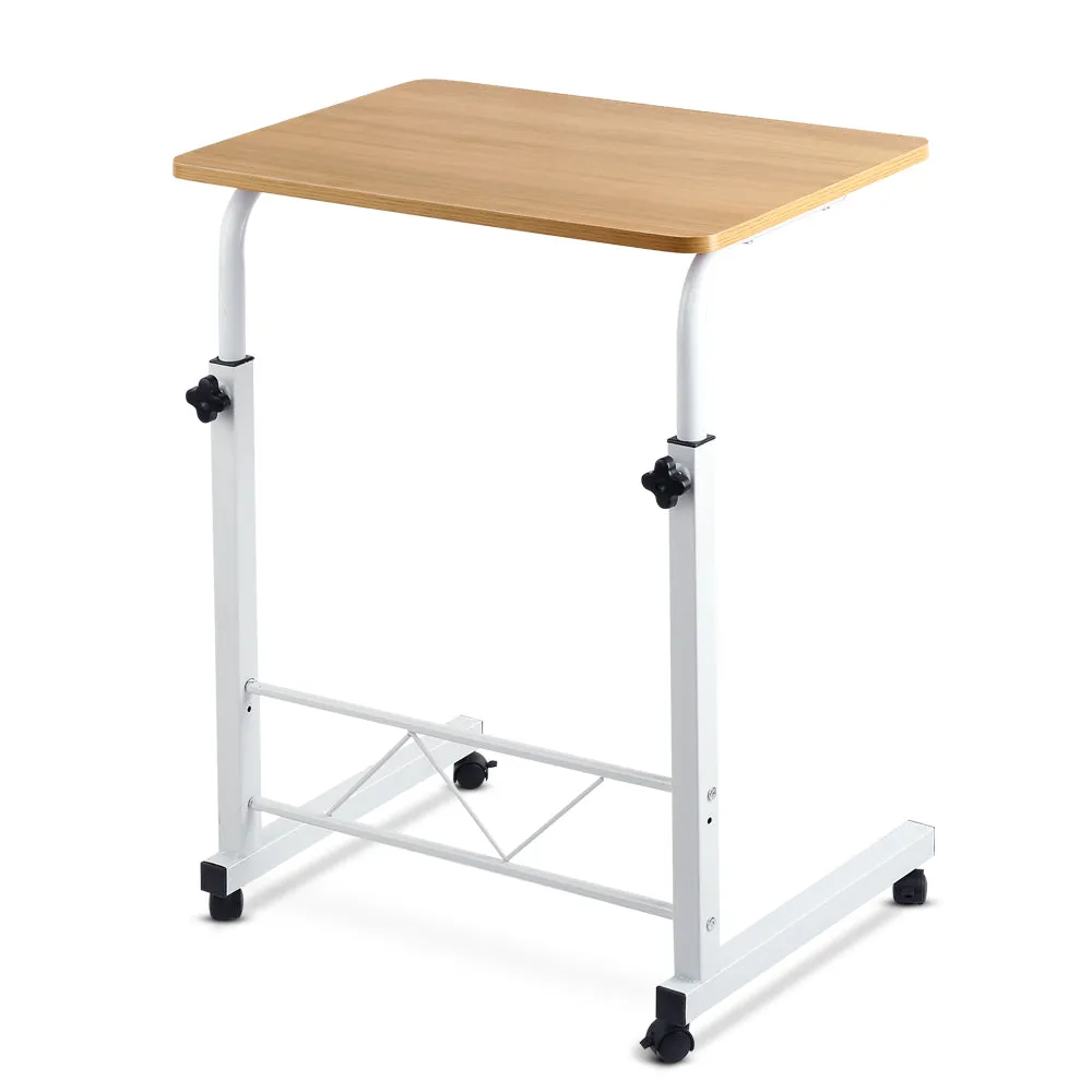 Adjustable Laptop Desk Table with Wheels, Light Wood - Artiss