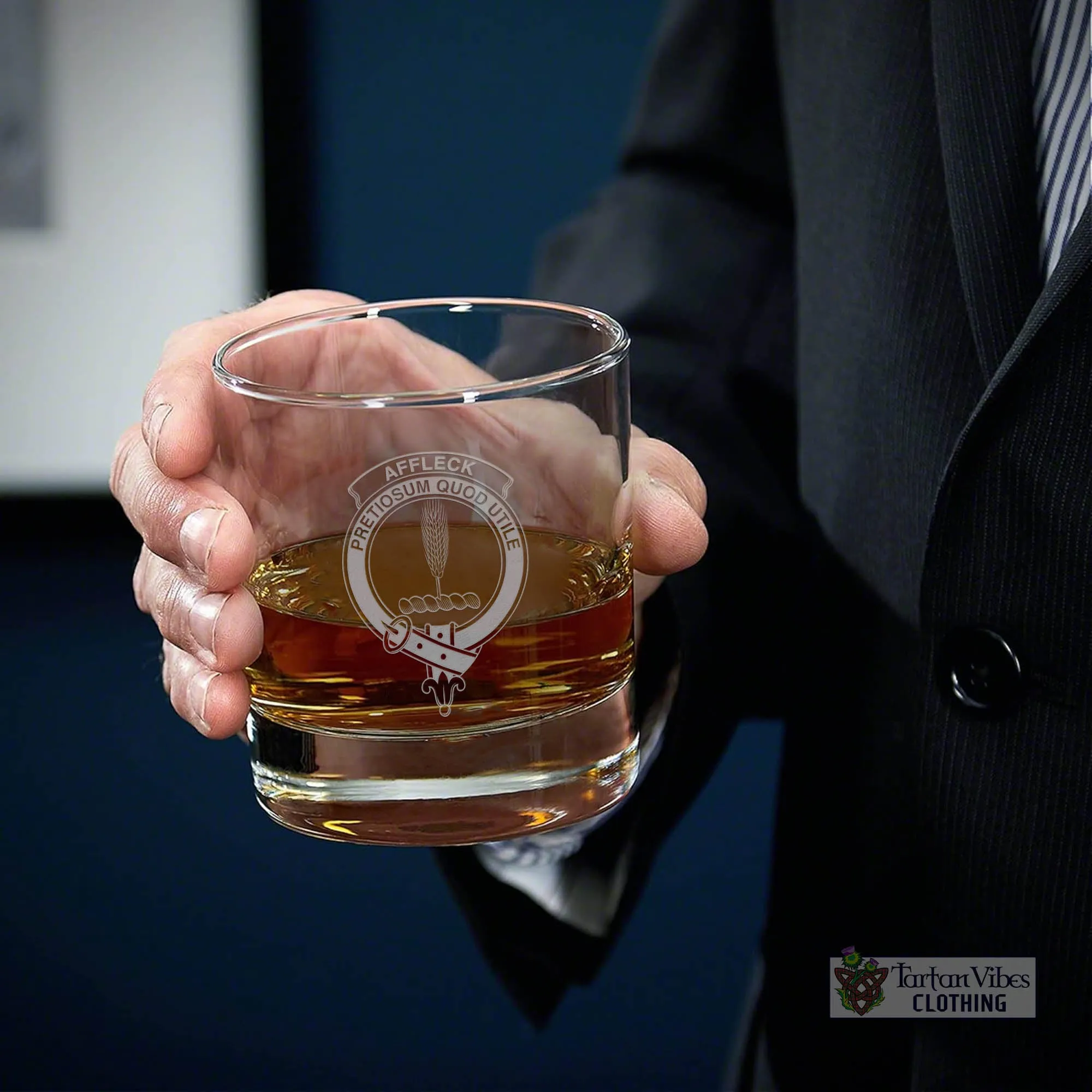 Affleck Family Crest Engraved Whiskey Glass