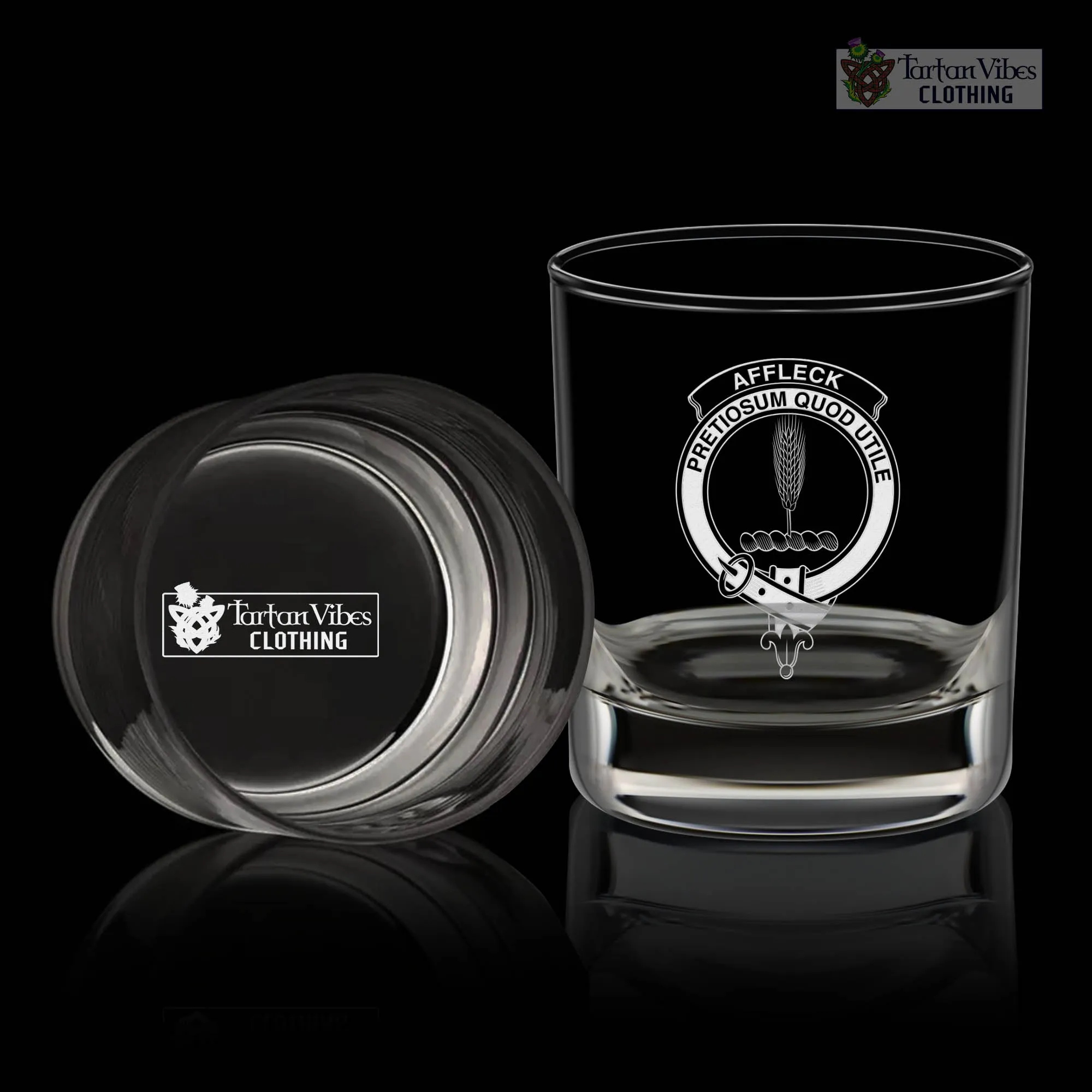 Affleck Family Crest Engraved Whiskey Glass