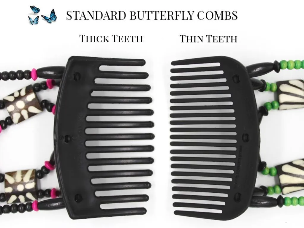 African Butterfly Thick Hair Comb - Flowers Clear 43