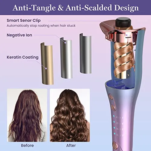 Aliavos Automatic Curling Iron, Auto Hair Curler with 4 Temp Up to 425℉& 3 Timer & Dual Voltage,1" Larger Rotating Barrel Curling Wand,Fast Heating, Anti-Scald, Auto Shut-Off Spin Iron for Styling