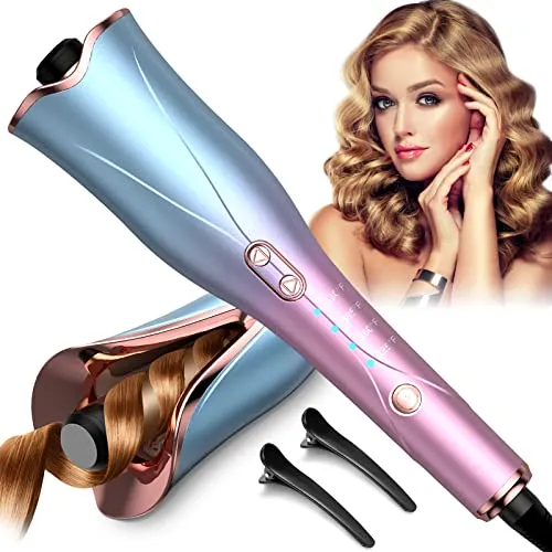 Aliavos Automatic Curling Iron, Auto Hair Curler with 4 Temp Up to 425℉& 3 Timer & Dual Voltage,1" Larger Rotating Barrel Curling Wand,Fast Heating, Anti-Scald, Auto Shut-Off Spin Iron for Styling