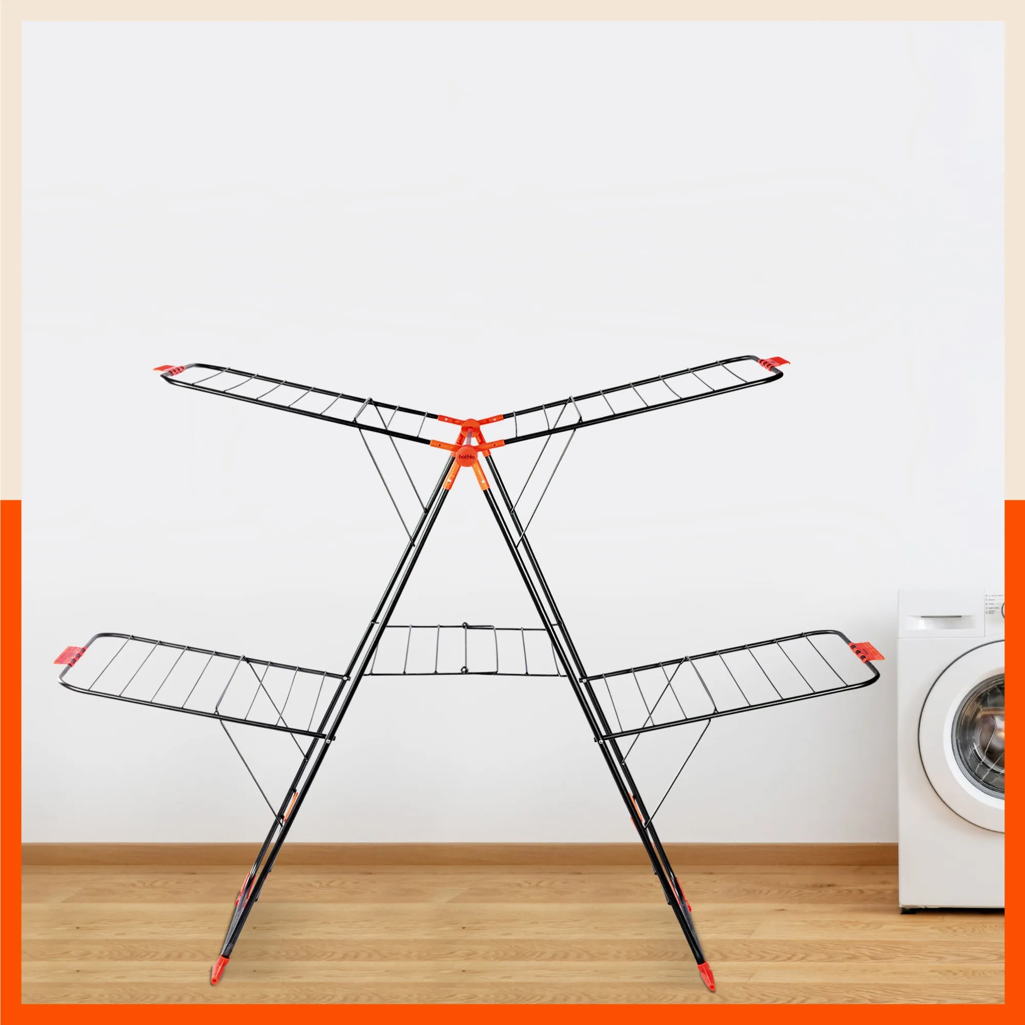 Bathla Mobidry Neo  2 Level Foldable Cloth Drying Stand for Home(Black & Orange -XL)