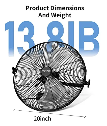 BEESTAR 18 inch High Velocity Wall Mount Fan,Industrial Fan with 3 Speed Commercial Ventilation,Easy Operation and 270 Degree Tilting,Metal Fan for Warehouse,Greenhouse, Workshop and Basement