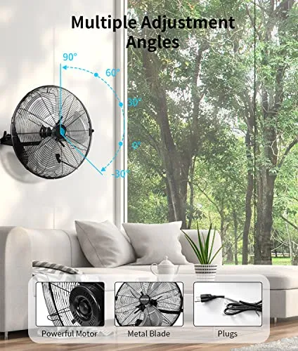 BEESTAR 18 inch High Velocity Wall Mount Fan,Industrial Fan with 3 Speed Commercial Ventilation,Easy Operation and 270 Degree Tilting,Metal Fan for Warehouse,Greenhouse, Workshop and Basement