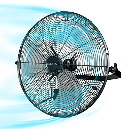 BEESTAR 18 inch High Velocity Wall Mount Fan,Industrial Fan with 3 Speed Commercial Ventilation,Easy Operation and 270 Degree Tilting,Metal Fan for Warehouse,Greenhouse, Workshop and Basement