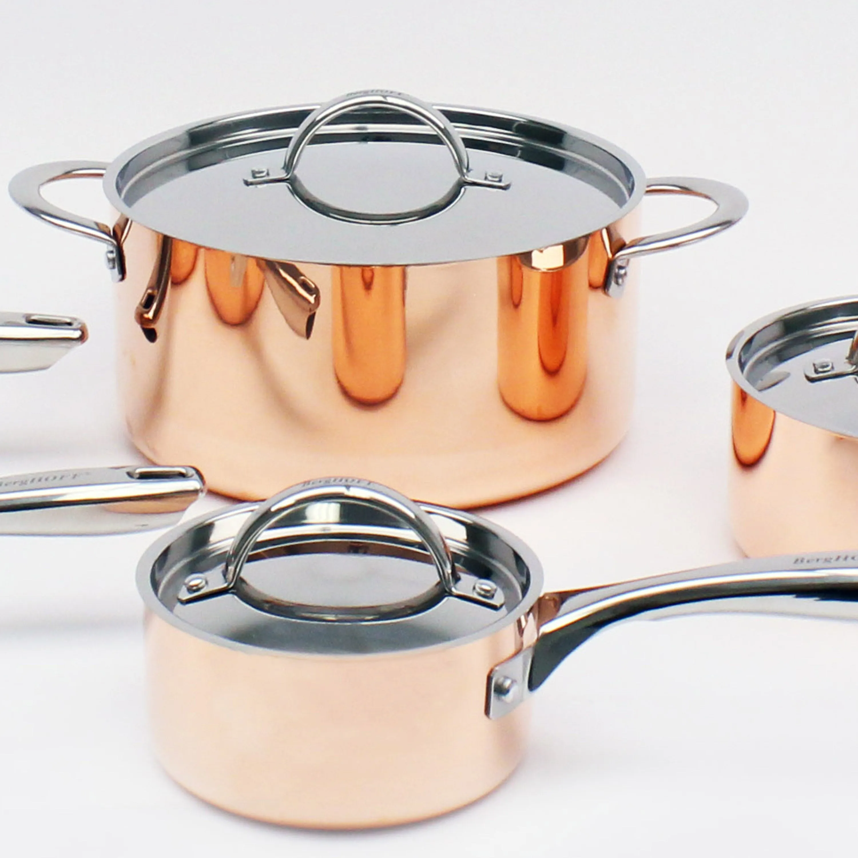 BergHOFF Vintage 6pc Tri-Ply Copper Cookware Set with Lids, Polished