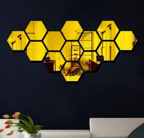 Bikri Kendra Ind - Hexagon 13 Golden Mirror Stickers for Wall, Acrylic Mirror, Acrylic Mirror Wall Decor Sticker, Wall Mirror Stickers, Acrylic Stickers, Wall Stickers