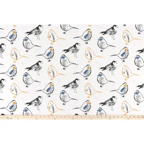 Bird Toile Brazilian Yellow Slub Linen Fabric