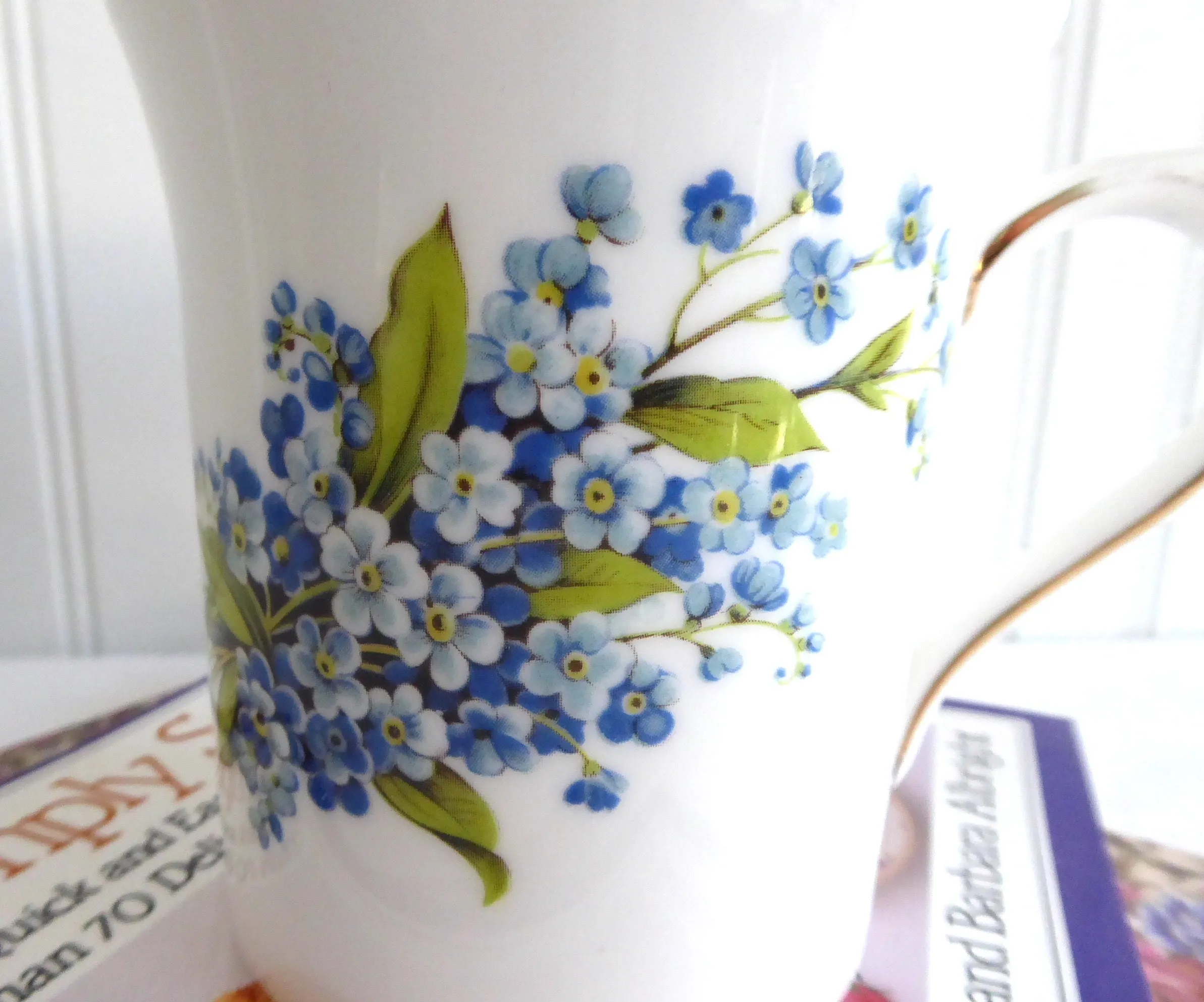 Blue Forget Me Nots Queens Tea Mug Pretty Bouquet English Bone China 1980s