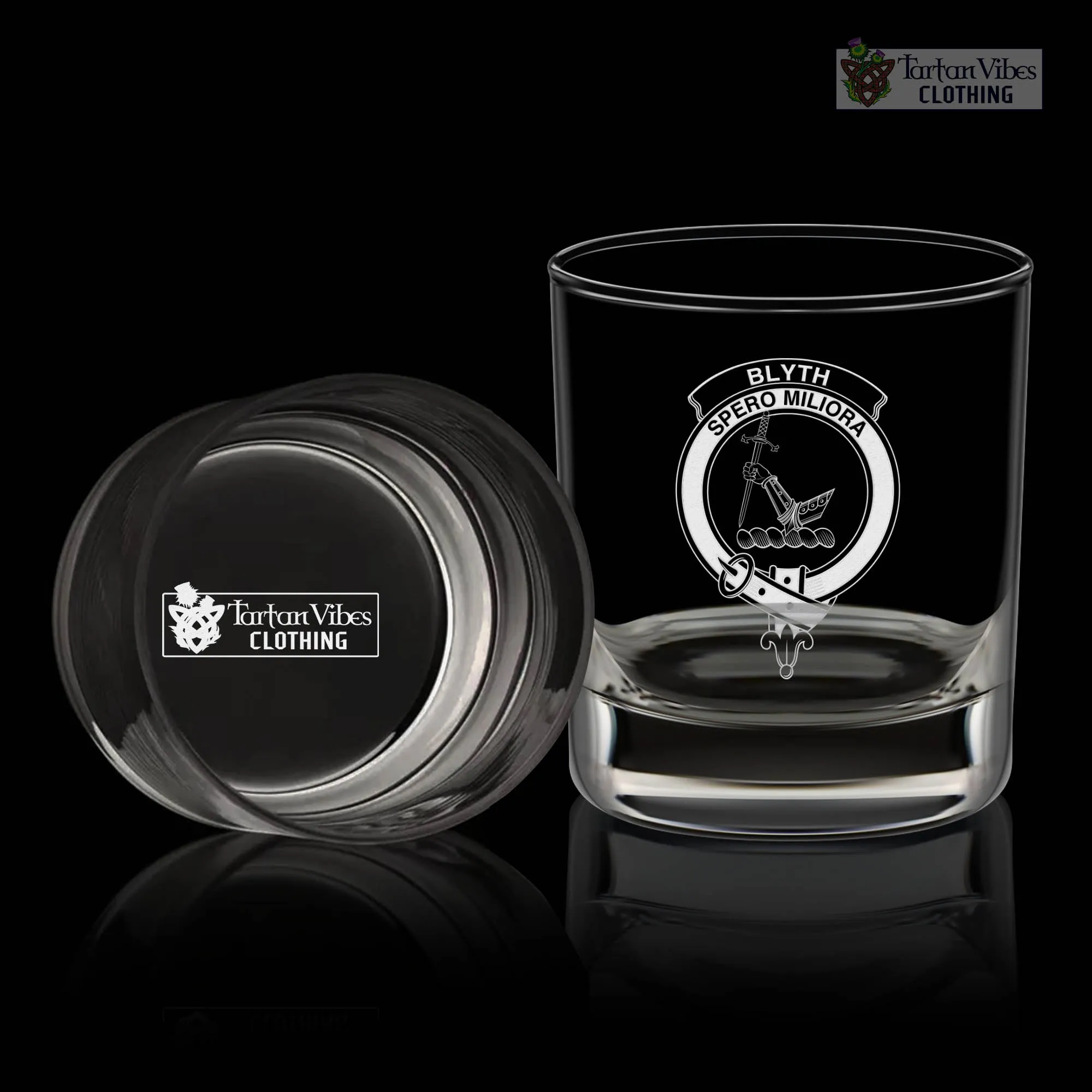 Blyth Family Crest Engraved Whiskey Glass