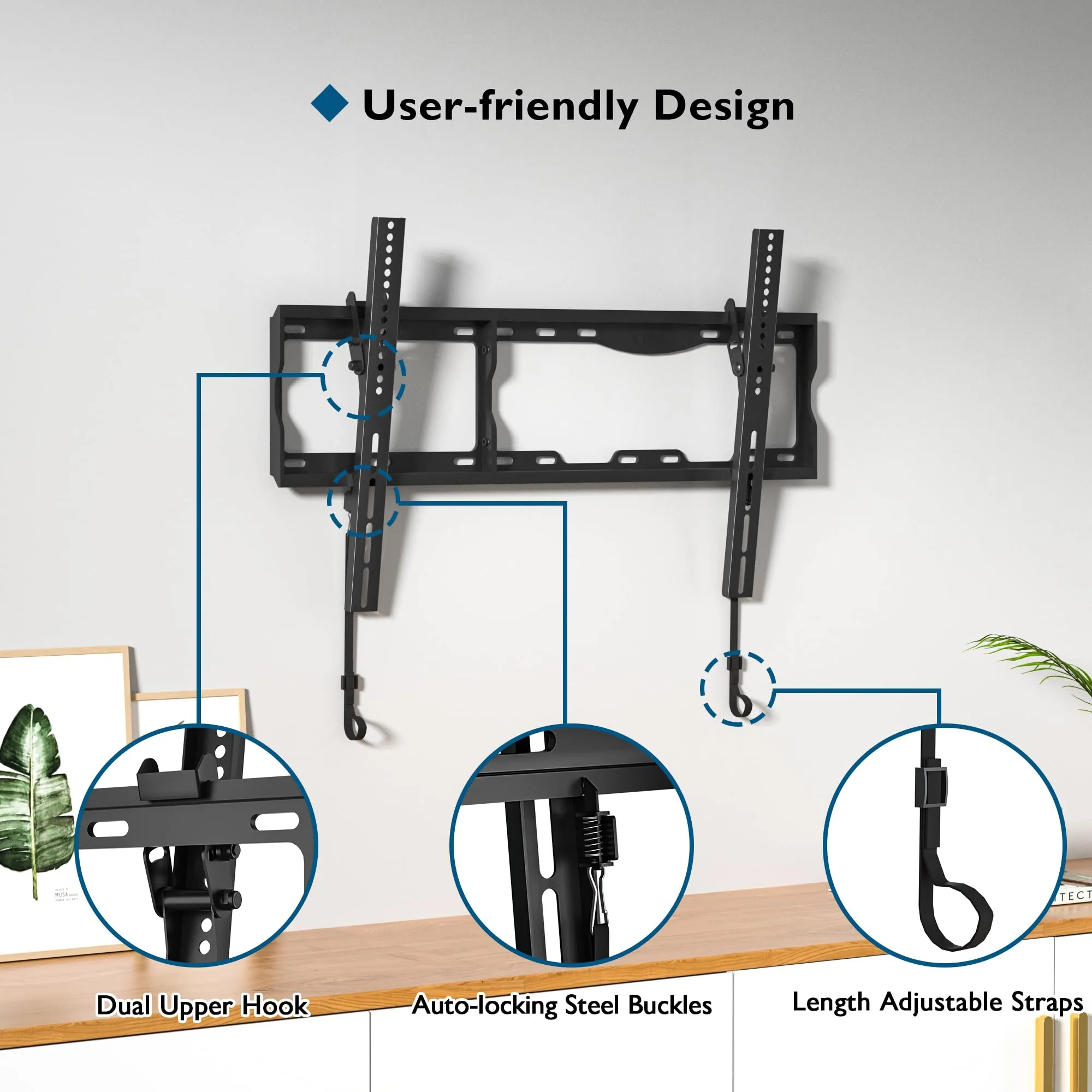 BONTEC Tilting TV Wall Mount for Most 17-86 inch LED OLED LCD Flat Curved Screen TVs, TV Wall Bracket Holds up to 165LBS, Max VESA 600 x400mm