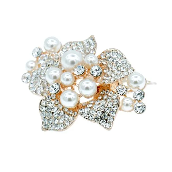 Bridal Decorative Comb Rhinestone 5-Petal Flower with Glass Pearls