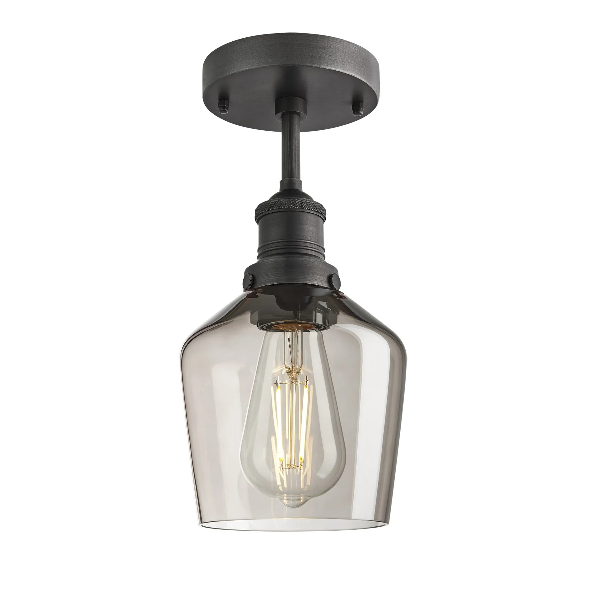 Brooklyn Smoked Glass Schoolhouse Flush Mount - 5.5 Inch - Mocha