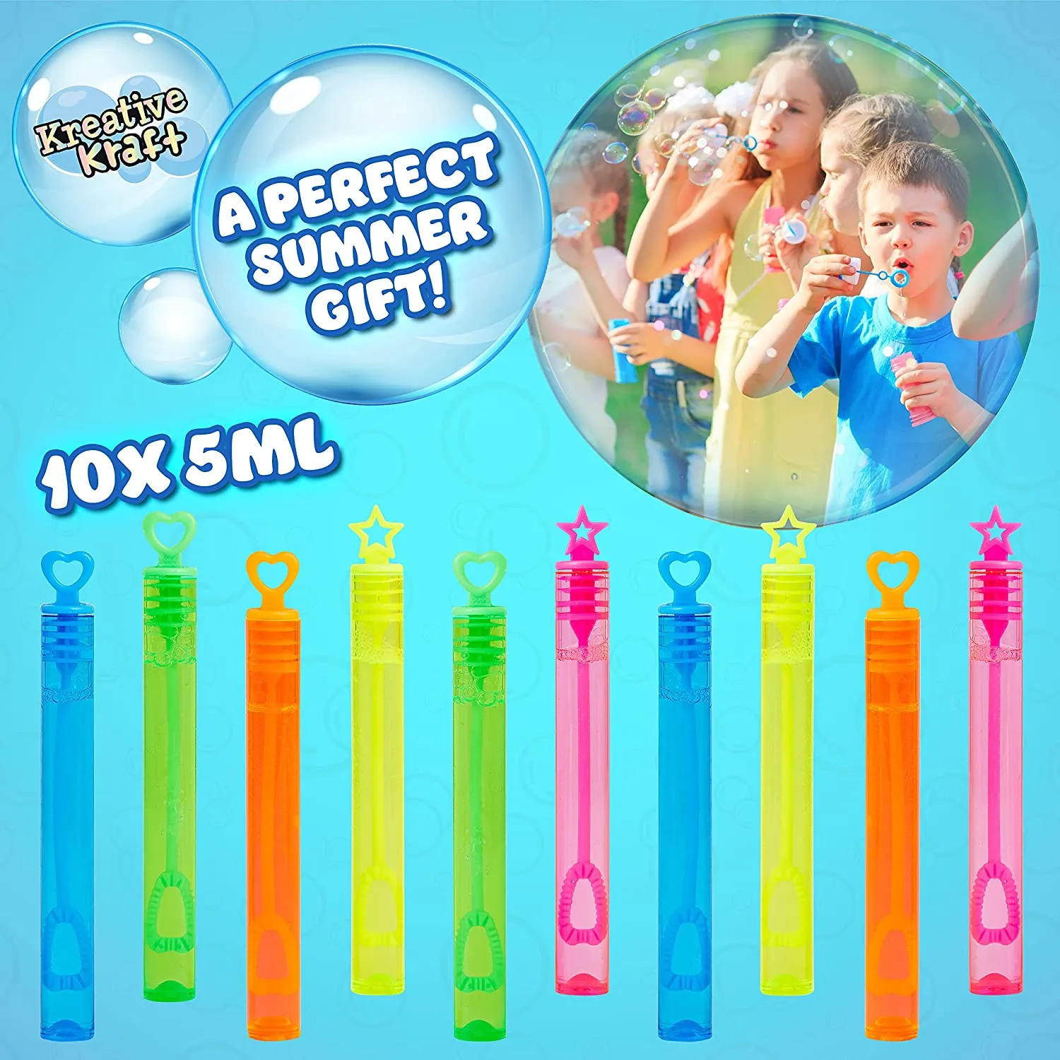 Bubble Wands for Kids with 5ml of Bubbles - 10 Bubble Wands