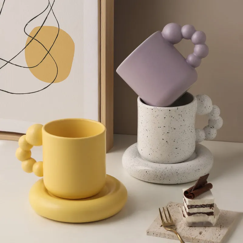 Bubbly Curvy Ceramic Mug with coaster, 300 ml