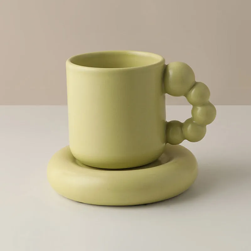 Bubbly Curvy Ceramic Mug with coaster, 300 ml