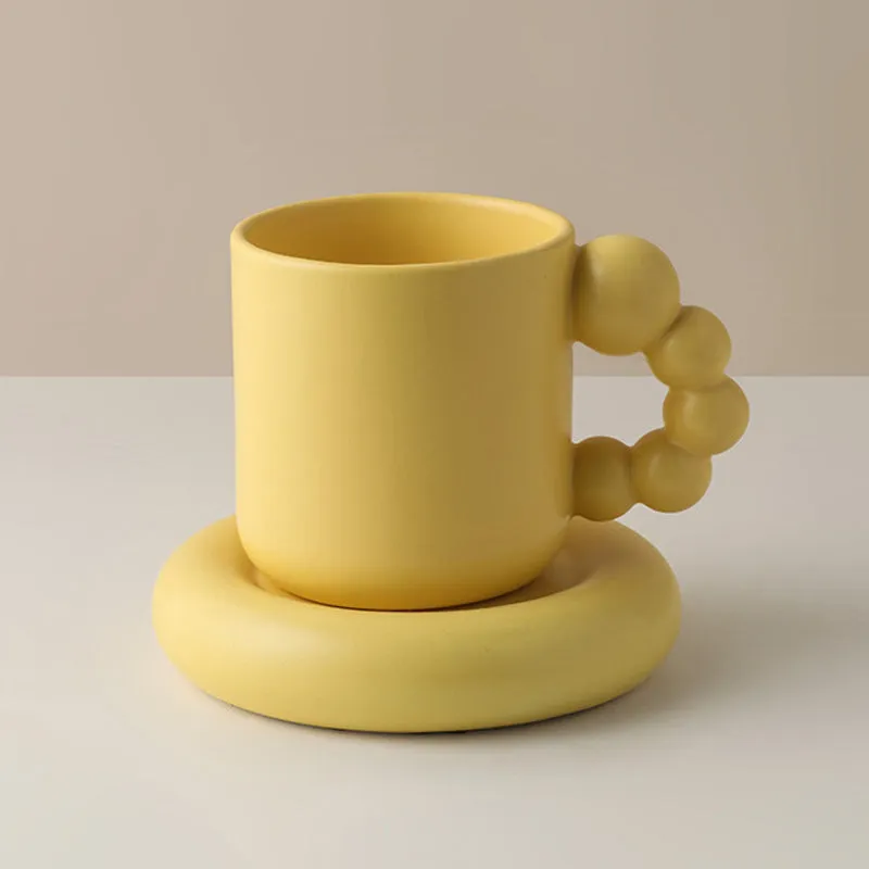 Bubbly Curvy Ceramic Mug with coaster, 300 ml