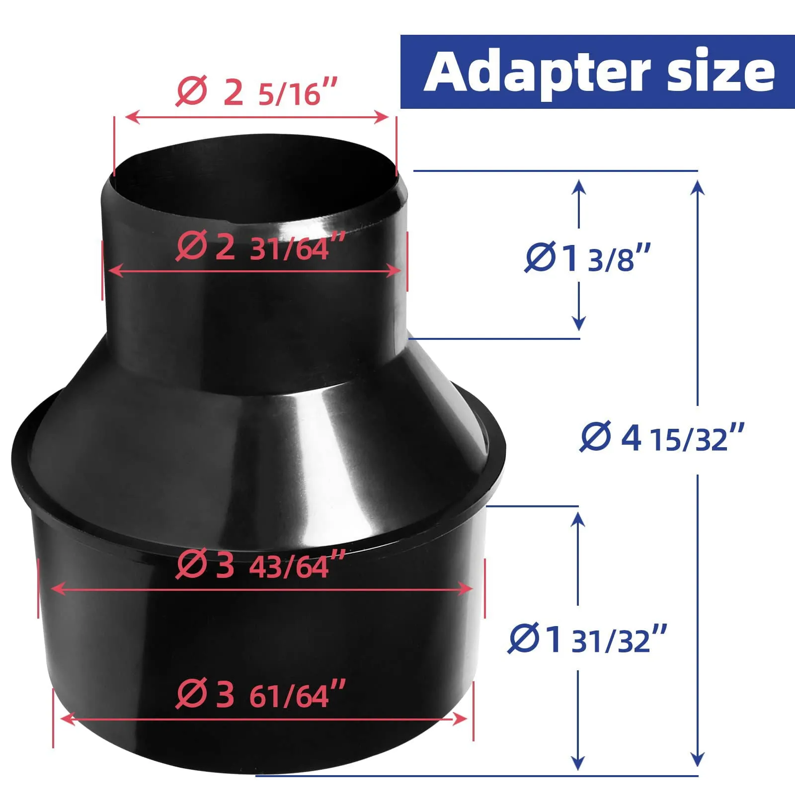 (Combo Pack) 4" to 2-1/2" Hose Cone Reducer, Dust Collection Fitting & 4” Flexible Hose Cuff Coupler & Blast Gate for Dust Collection Systems with