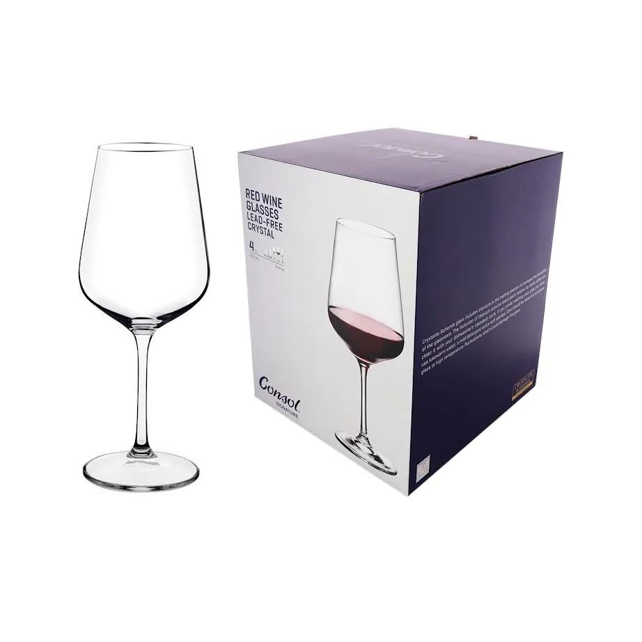 Consol 4 Piece 450ml Signature Vienna Stem Red Wine Glass Set Clear