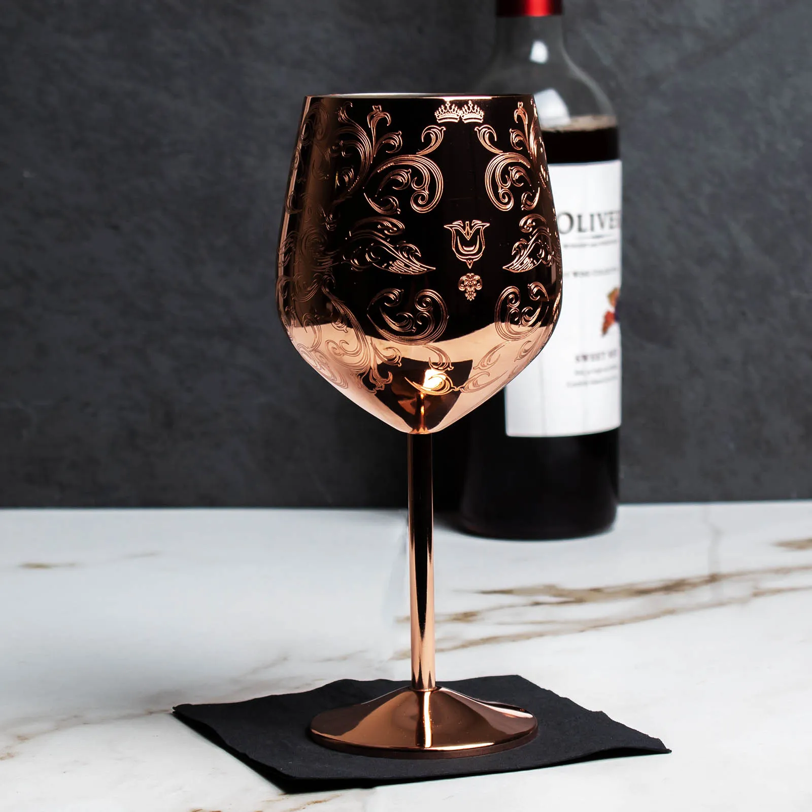 Copper Etched Wine Glass - Set of 2 - 18 ounce