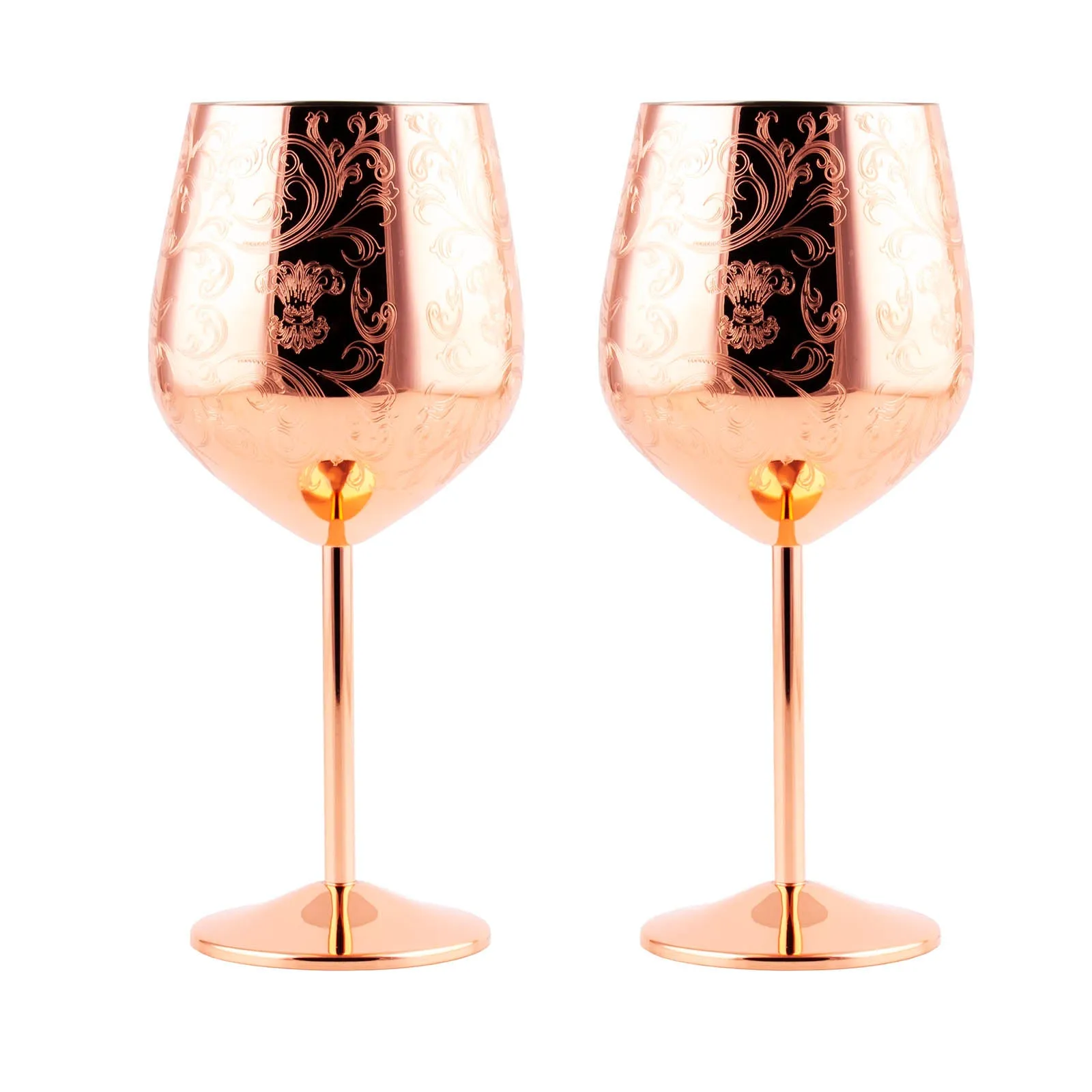 Copper Etched Wine Glass - Set of 2 - 18 ounce