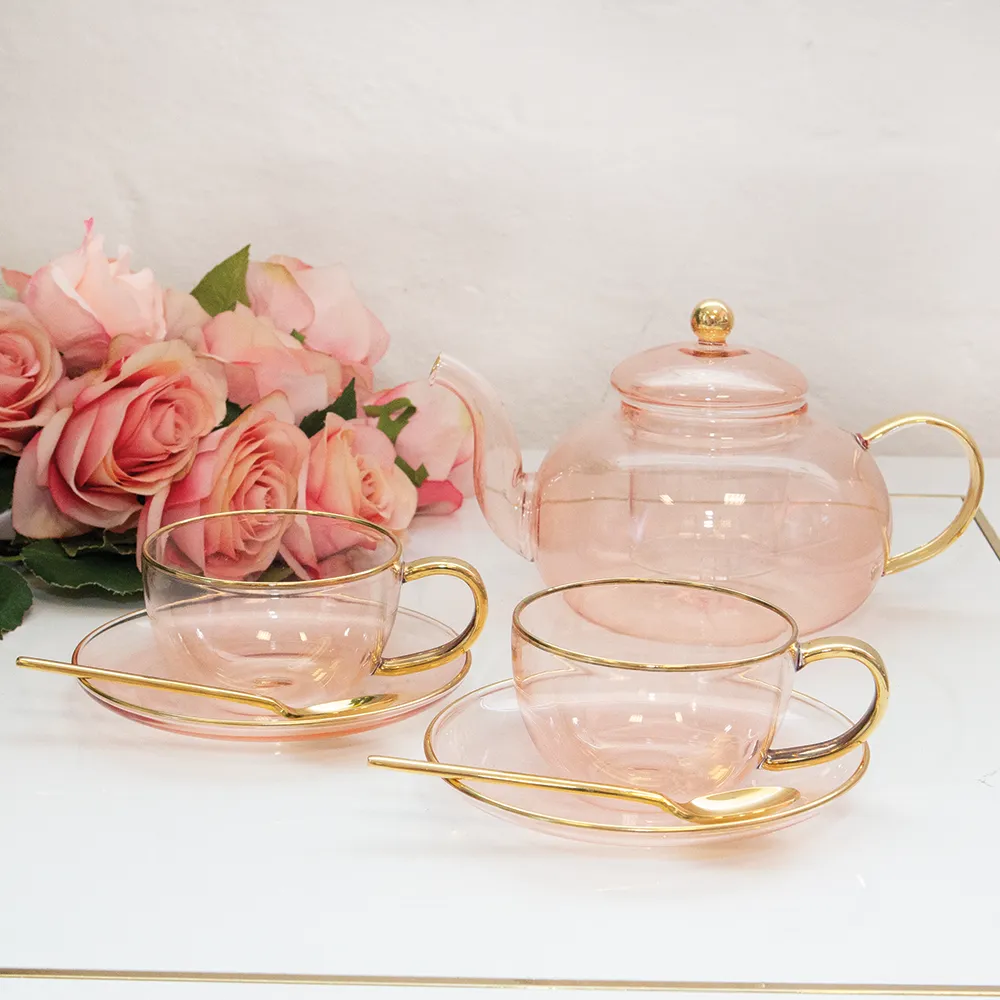 Cristina Re Rose Glass Teacup and Saucer Set of 2