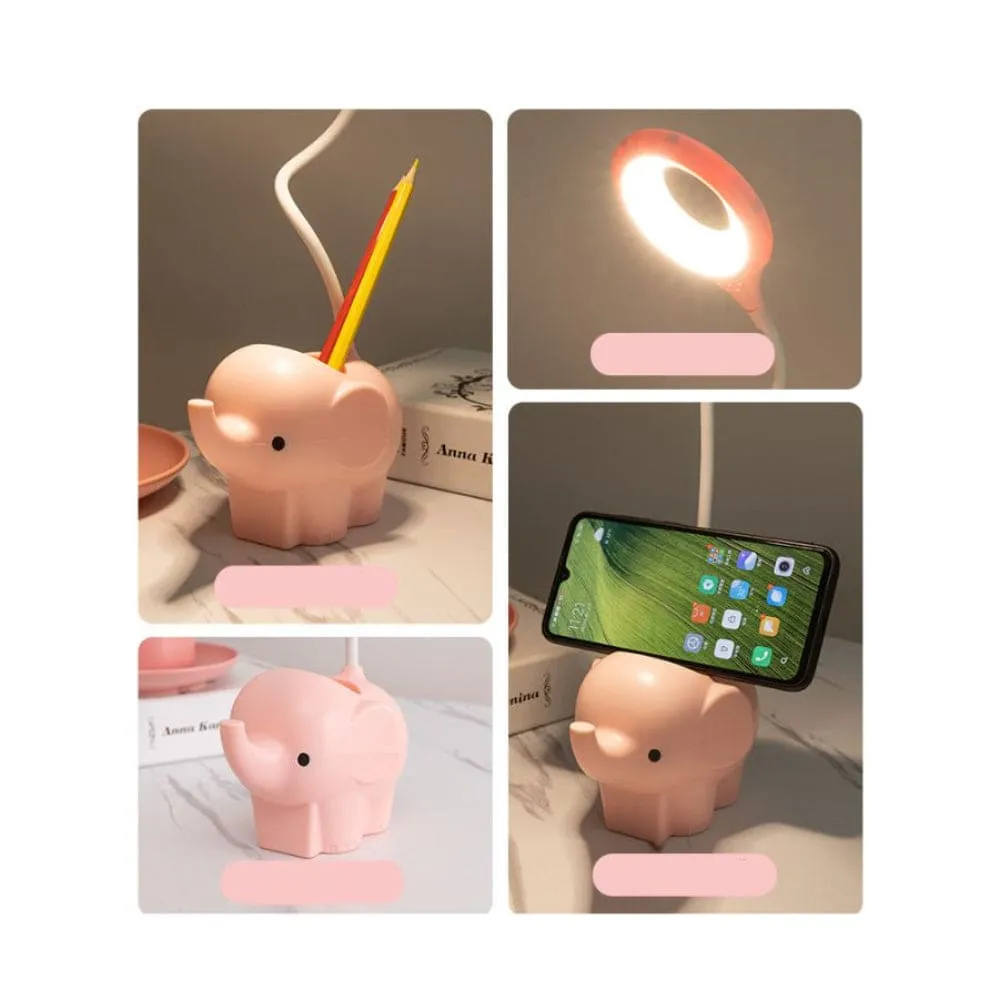 Cute Elephant Table Lamp, USB Rechargeable Desk Lamp with 3 Light Modes and Touch Control, Decoration Light, LED Night Light for Home Bedroom Study Desk Room