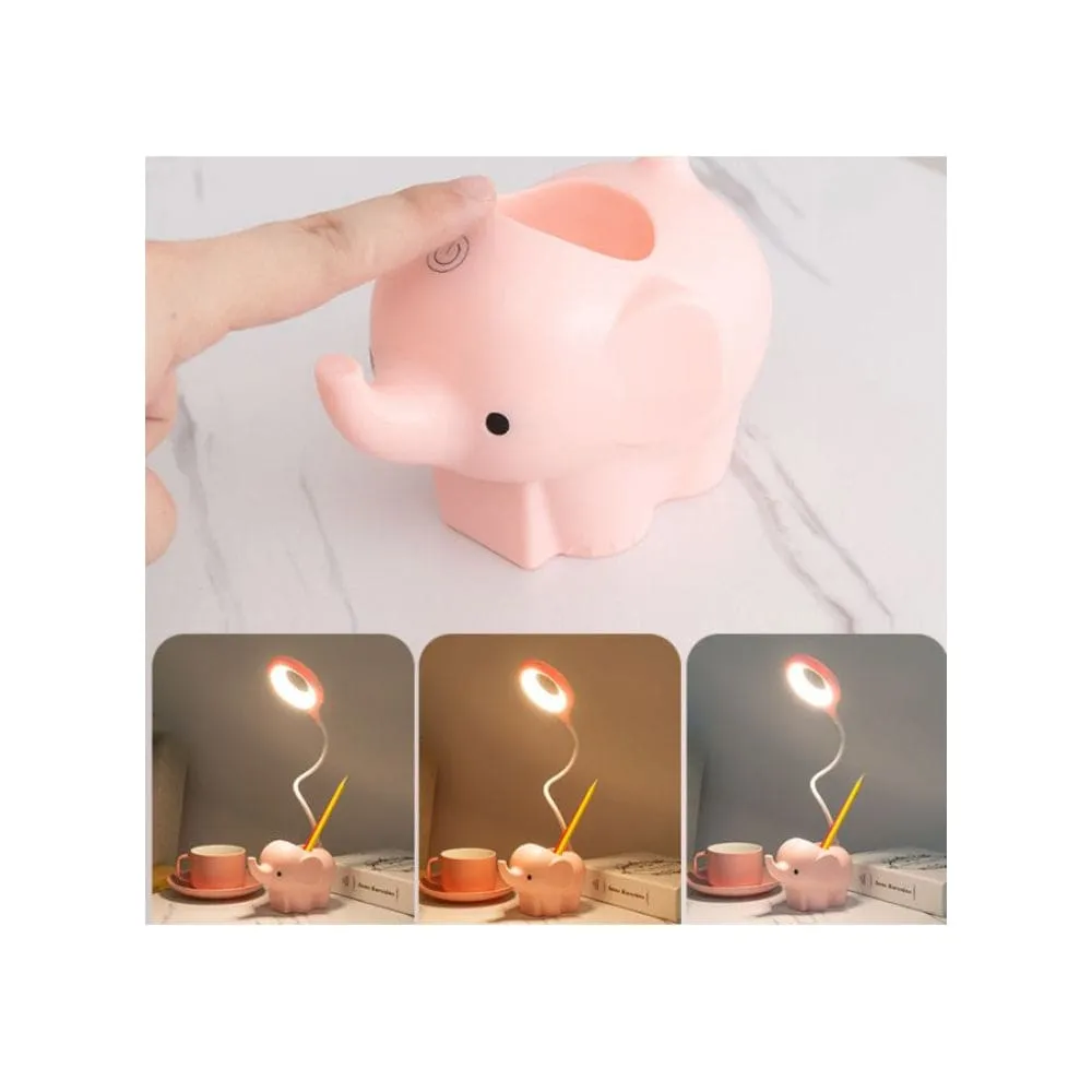 Cute Elephant Table Lamp, USB Rechargeable Desk Lamp with 3 Light Modes and Touch Control, Decoration Light, LED Night Light for Home Bedroom Study Desk Room