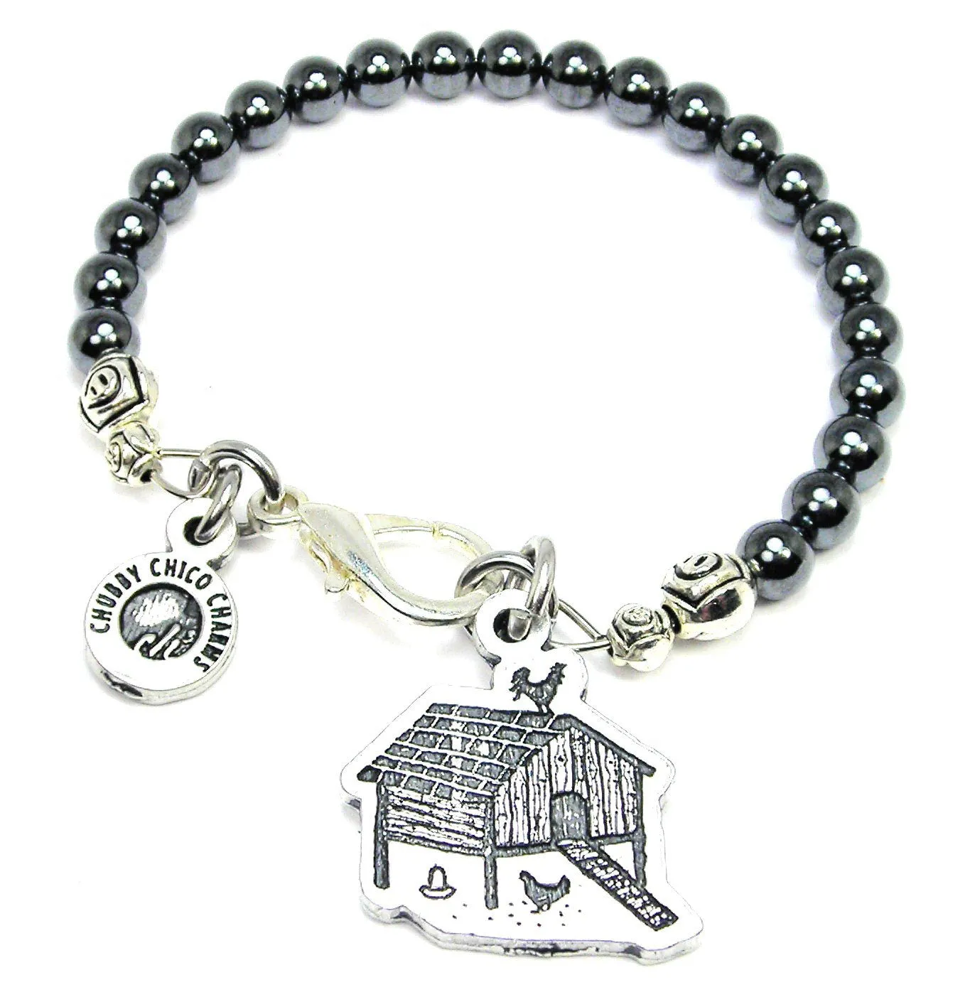 Cute Little Chicken Coop With Chickens Hematite Glass Bracelet