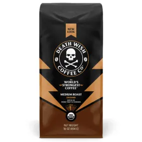 Death Wish Medium Roast Ground Coffee Organic Fair Trade, 16oz