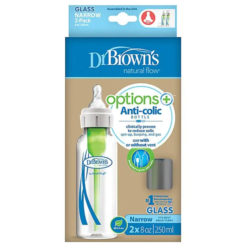 Dr. Brown's Options   Narrow Neck Glass Baby Bottles 8 oz 2-Pack