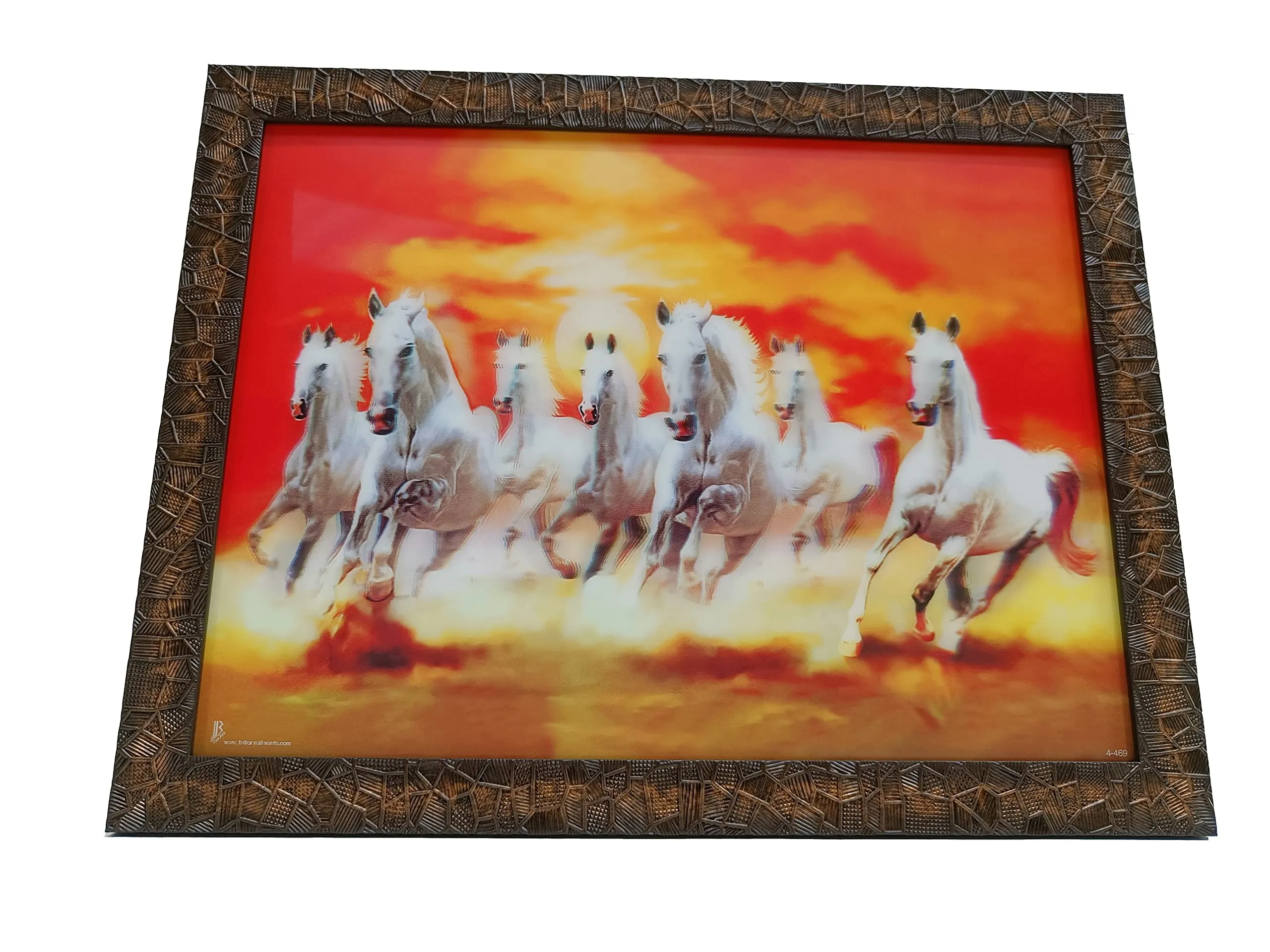 Elegance Vastu 7 Running Horses 5D modern art picture photo frame for wall hanging,living room, gifts Painting size- 13.5 height x 17.5 length inch