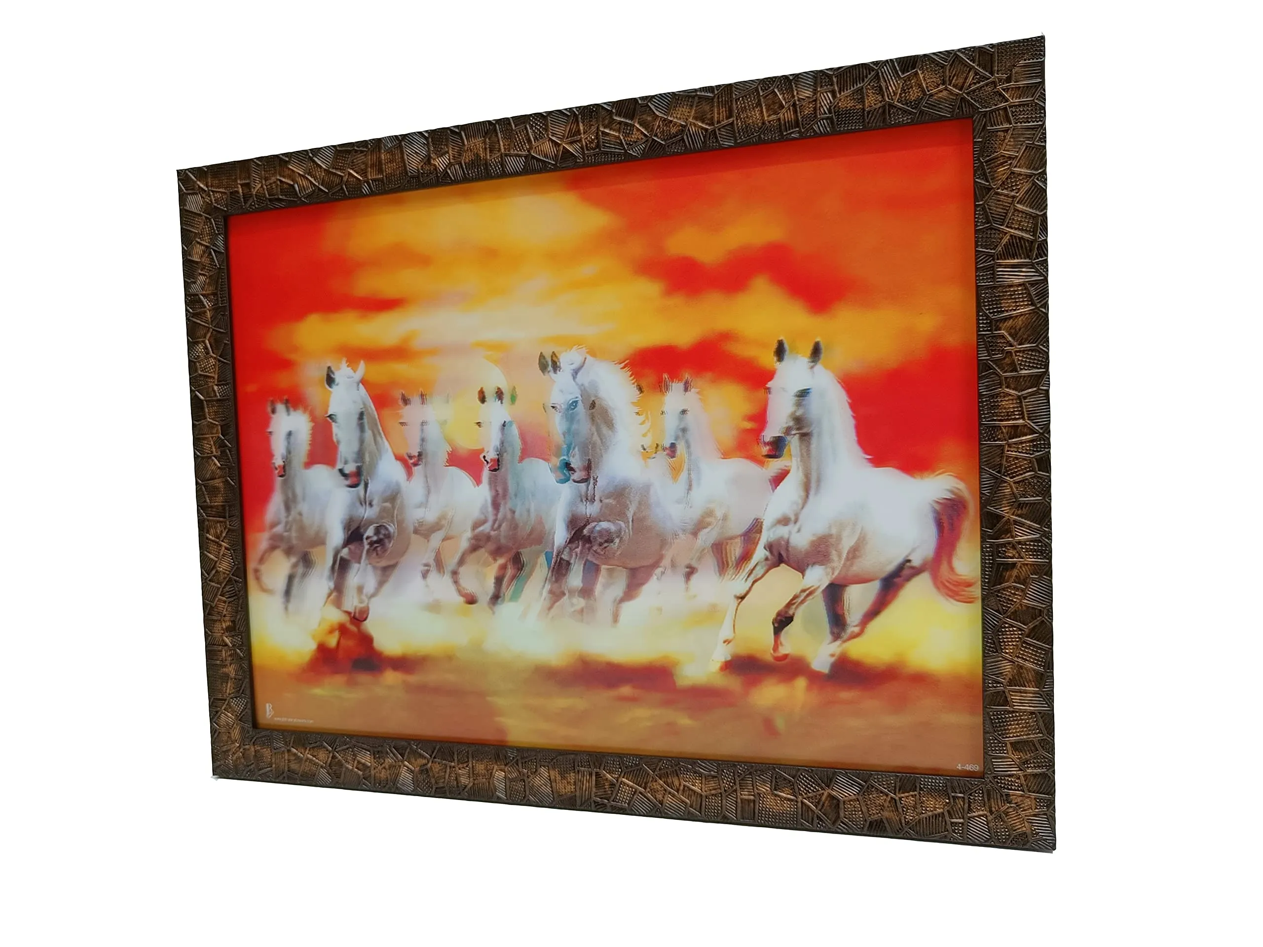 Elegance Vastu 7 Running Horses 5D modern art picture photo frame for wall hanging,living room, gifts Painting size- 13.5 height x 17.5 length inch