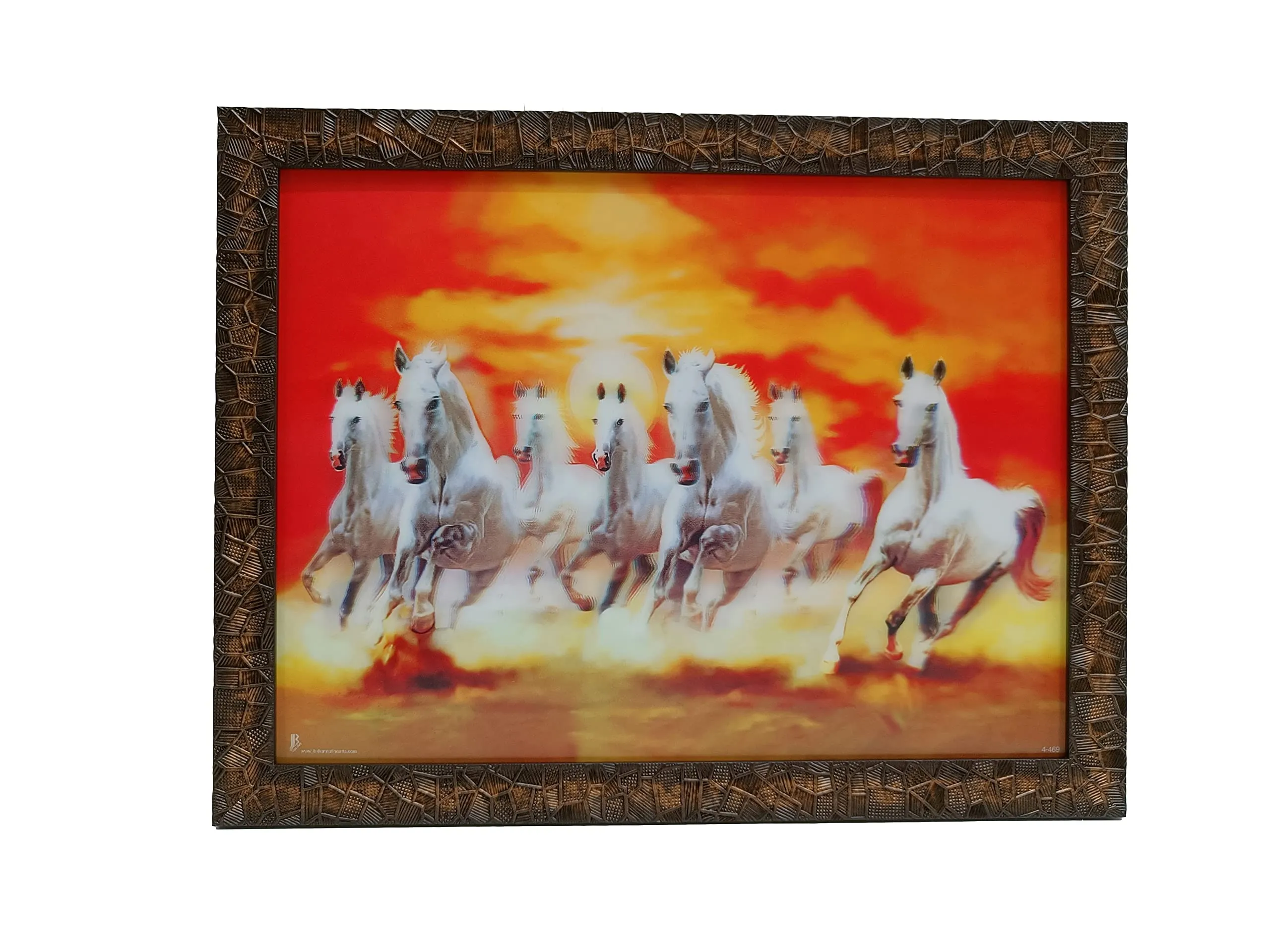 Elegance Vastu 7 Running Horses 5D modern art picture photo frame for wall hanging,living room, gifts Painting size- 13.5 height x 17.5 length inch