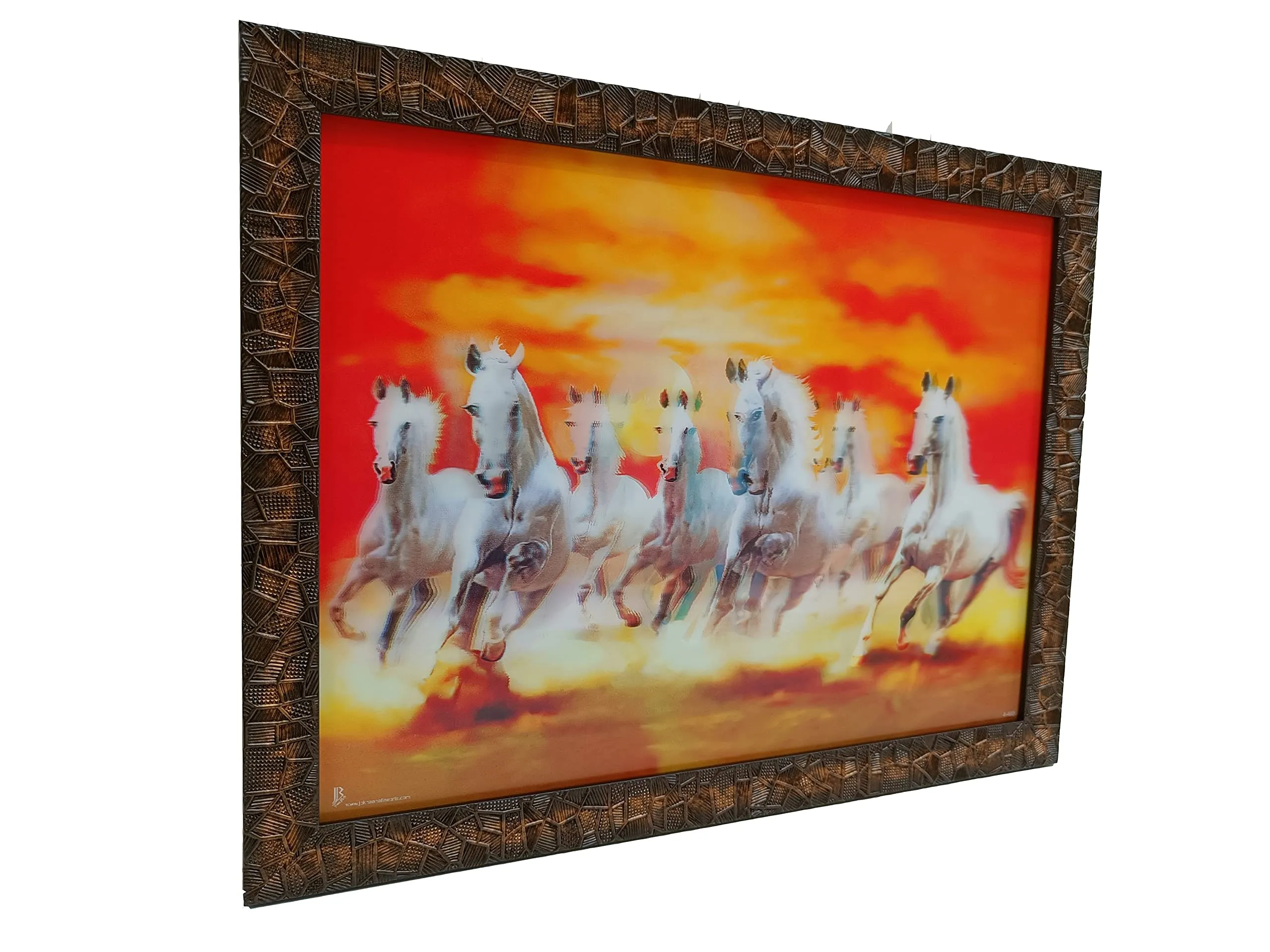 Elegance Vastu 7 Running Horses 5D modern art picture photo frame for wall hanging,living room, gifts Painting size- 13.5 height x 17.5 length inch