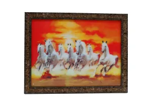 Elegance Vastu 7 Running Horses 5D modern art picture photo frame for wall hanging,living room, gifts Painting size- 13.5 height x 17.5 length inch