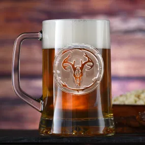 Engraved Deer Skull Antlers Beer Mug, European Mount